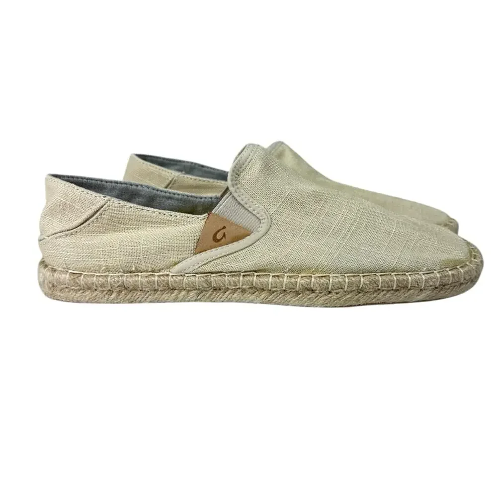 Olukai Kaula Pa'a Kapa Espadrille Slip On Shoes Beige Size 7.5